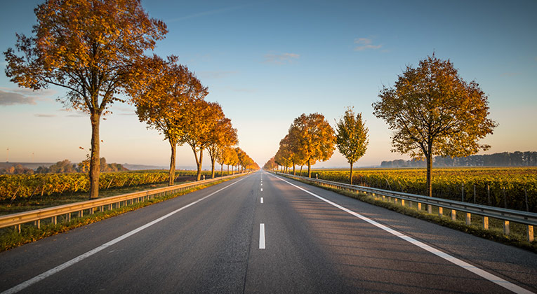 Route droite de campagne